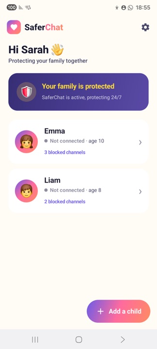 SaferChat parent dashboard